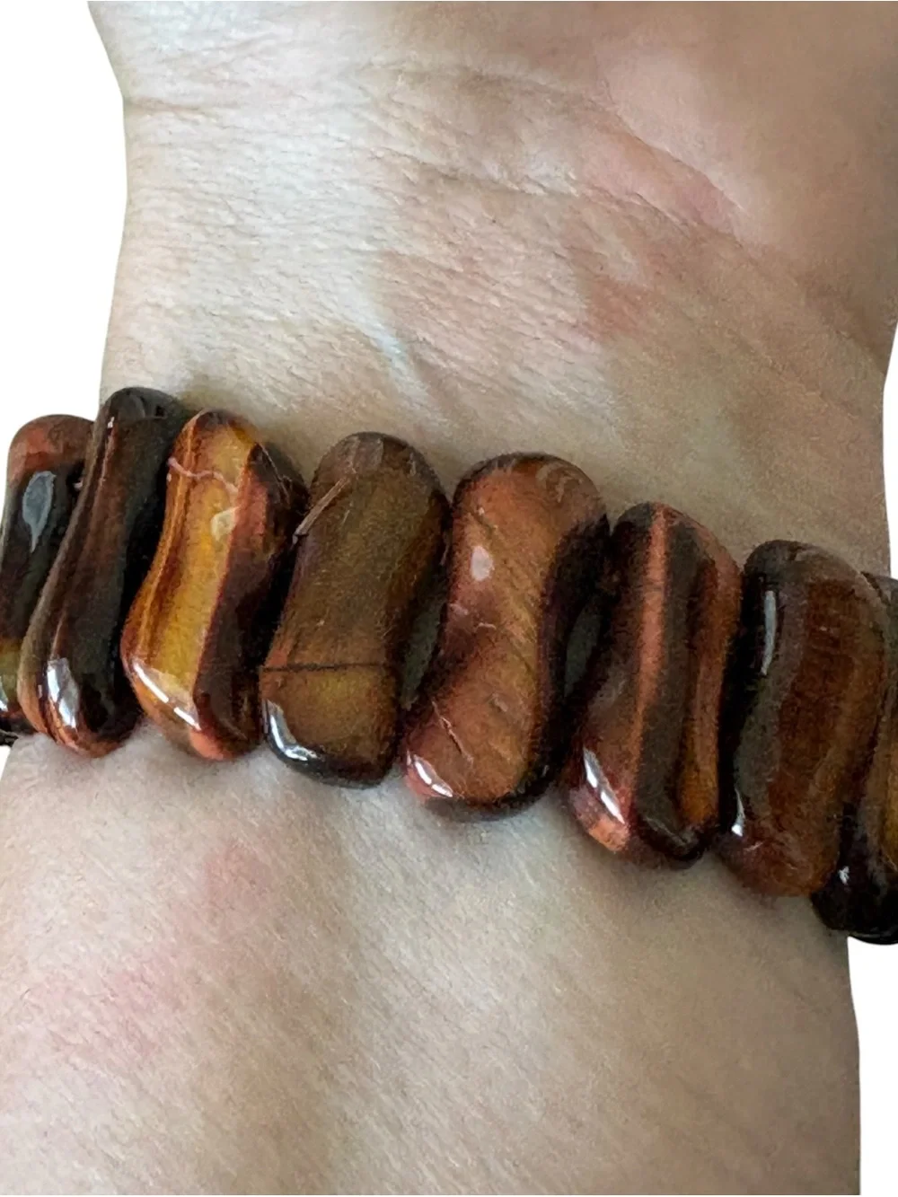 Tiger Eye Natural Stone Stretch Bracelet Elongated Artisan Festival Gemstone
